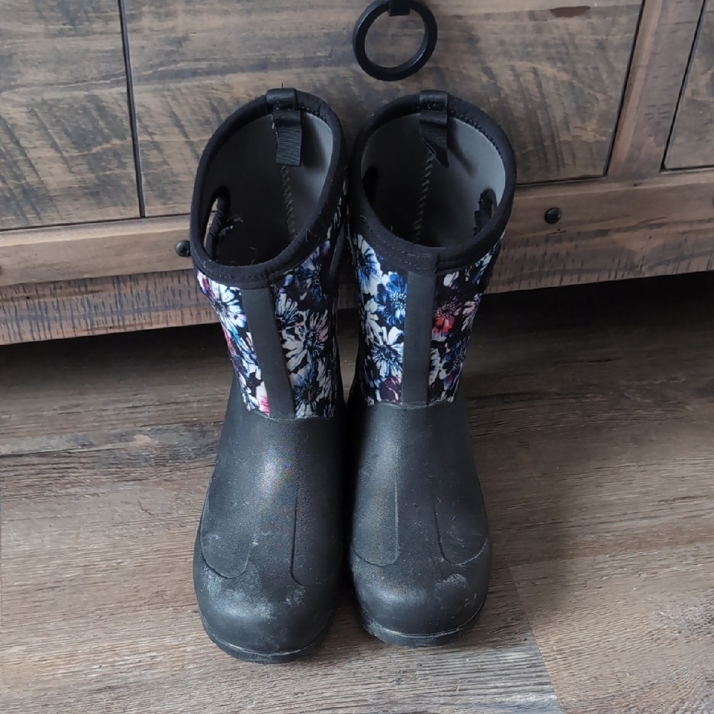Bogs Black Floral Kids Boots